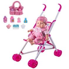 Boneca Reborn Menina Bebê 100% Vinil Macio +Bolsa e Carrinho - Milk Br