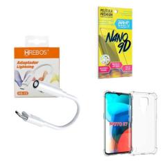 Capinha Motorola E7 + Adaptador P2 para Tipo C + Película 9D - Armyshi