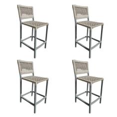 Kit 4 Banquetas França em Corda Náutica e Base em Alumínio Cinza para 