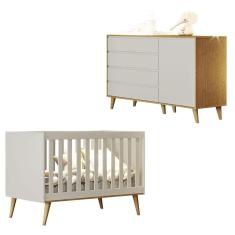 Berço Americano Ludmila e Cômoda Gran Lorena Off White Bétula – Carolina Baby