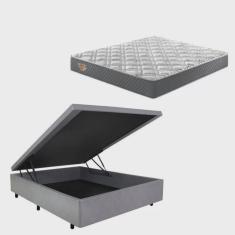 Conjunto Cama Box Baú Casal 138x188 em Courino com Colchão Adapto Molas Ensacadas Cinza