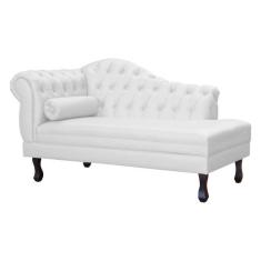 Recamier Decorativo Divã Larissa Lado Direito Couro Branco Pés Madeira