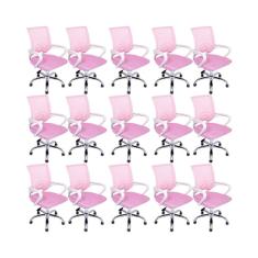 Kit 15 Cadeiras De Escritório Begonia Tela Mesh Ergonômico Rosa