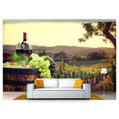 Papel De Parede Barril Vinho Cacho De Uva 3D Al234 - Você Decora