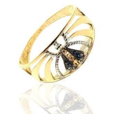 Anel de ouro 18k Nossa Senhora Aparecida Raiado com pedras - Elegancy 