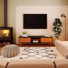 Rack para TV até 65 Polegadas MDF 185cm Pés em Madeira Maciça 2 Gaveta