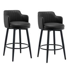 Conjunto de 2 Banquetas em Couro Nappa, Banquetas Estofadas com Encosto, Cadeiras de Ilha de Cozinha, Pernas de Metal Preto e Apoio para Os Pés Dourados para Pub Home Bar Sala de Jantar