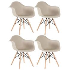 Kit - 4 x cadeiras Charles Eames Eiffel Daw com braços - Base de madeira clara - Nude