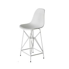 Banqueta Bistrô Alta Eames Eiffel Branca Base Ferro Branco