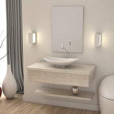 Bancada para Banheiro 80cm com Cuba Canoa L45 Prateleira e Espelheira 806w Metrópole Compace Snow