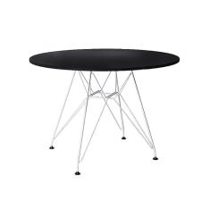 Mesa Eiffel Redonda 110Cm Tampo De Madeira Preto Com Base De Ferro Branco