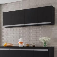 Armário Aereo para Lavanderia 160cm Andréia 4 Portas Cor Preto - AJL