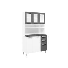 Cozinha Compacta Múltipla C/ 6 Portas (3 C/ Vidro) E 2 Gavetas Branco/Preto - Bertolini