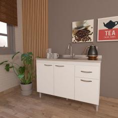 Balcão para Pia sem Tampo 120cm 3 Portas 1 Gaveta Moscou Indekes Branco