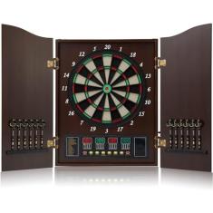 Jogo de dardos, conjunto de gabinete decorativo para dardos [12 * dardos de ponta macia], alvo de dardos eletrônico, portas de armário de madeira com placar integrado para salas de jogos fam