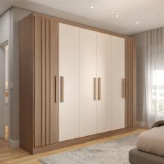 Guarda-Roupa Casal Hungria 6 Portas 3 Gavetas Nature/Off White - Panorama Móveis