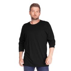 Camiseta Masculina Básica Plus Size Manga Longa Comfort Preta-Masculino