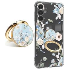 Capa para Samsung Galaxy A54 5G com protetor de tela + protetor de lente de câmera, capa protetora de telefone floral transparente macia à prova de choque para mulheres, design de padrão floral de 6,4