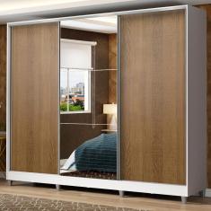 Guarda Roupa Casal 100% Mdf Madesa Zurique 3 Portas De Correr Com Espelho Com Pés - Branco/rustic