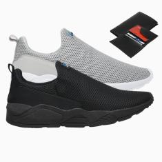 Kit 2 Tênis Masculino Esporte Academia Caminhada Cross Conforto Dia a Dia + Carteira-Masculino