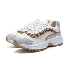 Tênis Feminino Casual Couro Sneaker Recortes Amarração - De Griffe, Br