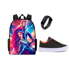 Conjunto Infantil Mochila Masculina Mais Tenis Casual E Relogio Led Ki