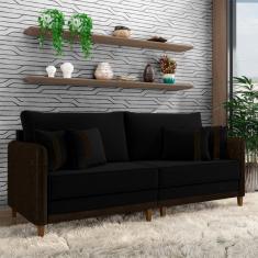 Sofá Living Montecarlo 2 Lugares Bipartido 192cm Pés Em Madeira Veludo-pu Preto-marrom G33 Gran Belo