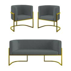 Kit Sofá 2 Lugares + 2 Poltronas Para Recepção Balaqui Cinza