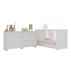 Berço 3 Em 1 Para Colchão 130 X 60cm Com Cômoda Doce De Leite Multimóveis Branco