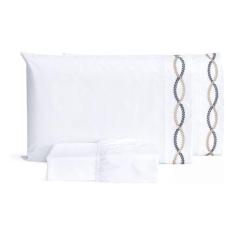 Jogo De Lençol Bordado Queen Percal Puro Algodão Branco - Lu Enxovais,