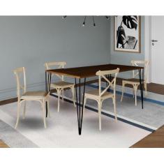 Conjunto de Mesa Elen Retangular Tampo de Madeira 140x80cm Preto com 4