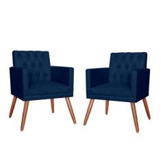 Combo 02 Poltronas Decorativa Pés Palito Nina Encosto Estilo Capitonê 