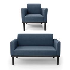 Sofá Namoradeira Com Poltrona Base De Madeira Fixa Preto Marisa Suede 