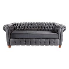 Sofa Chesterfield Luiz xv Cinza Camurca 2,30M Sala Recepcao Barbearia