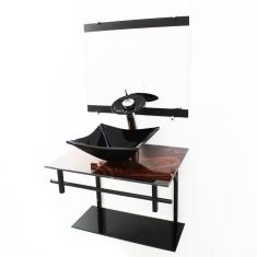 Gabinete De Vidro 60Cm Ap Com Cuba Quadrada - Madeira