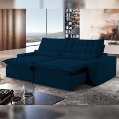 Sofá Retrátil E Reclinável 210cm Domínio Veludo/azul