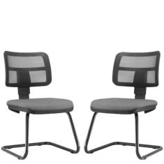 Kit 02 Cadeiras de Escritório Recepção Fixa Zip Suede Cinza - Lyam Dec