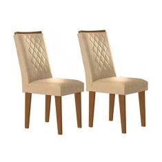 Cadeira Sala de Jantar Jade Kit 2 Un Madeira Capuccino/Linho Bege Turim - Rufato