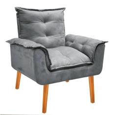 Poltrona Decorativa Opala Pés Palito Suede Cinza Bela Móveis