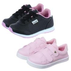 Kit 2 Pares de Tênis Infantil Feminino Jogging Preto e Casual Kidstep-Feminino