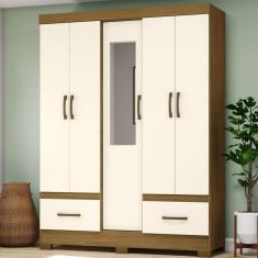 Guarda Roupa Solteiro 5 Portas 2 Gavetas Chale Briz Marrom/Off White