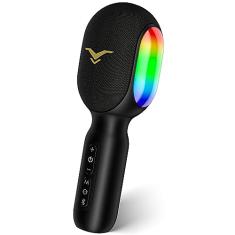 Microfone karaokê sem fio SingFree, microfone Bluetooth portátil 5-em-1 com 4 modos de som, RGB luz, alto-falante embutido, máquina karaoke profissional para carro party, presente para infantil adulta