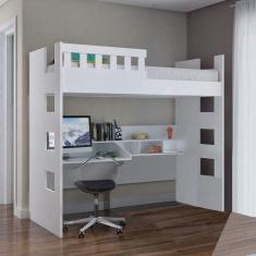 Cama Solteiro Alta com Escrivaninha e Grade de Proteção Foscarini Branco