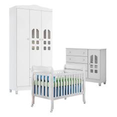 Quarto de Bebê New Selena 3 Portas com Berço Lila e Cômoda Selena Branco Brilho – Carolina Móveis