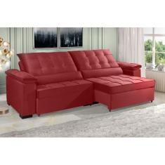 Sofá Retrátil e Reclinável RENEW 2.30m ESTILO ESTOFADOS - França Velusoft Cor "Vermelho"