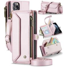 Capa para iPhone 11 Pro Max, carteira transversal para celular com suporte de bloqueio de RFID, compartimentos para cartão de carregamento sem fio antiqueda, bolsa de ombro de couro PU, alça