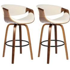 Kit com 2 Banquetas Base de Madeira Nicole Creme