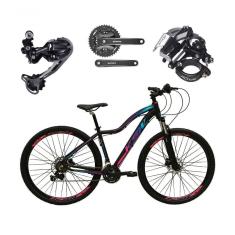 Bicicleta Aro 29 Ksw Mwza Feminina Câmbio Deore E Altus 27v F/hidráulicos Garfo Trava - Preto/pink/azul Tam.15