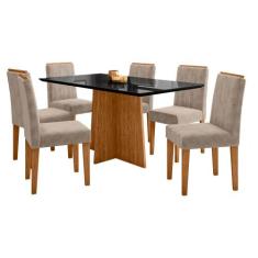 Conjunto Mesa de Jantar Ana 1,60m Tampo de Madeira com Vidro Colado co