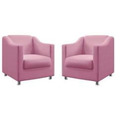 Kit 2 Poltronas Decorativa Estofada Para Sala De Estar Alya Sued Rosê 